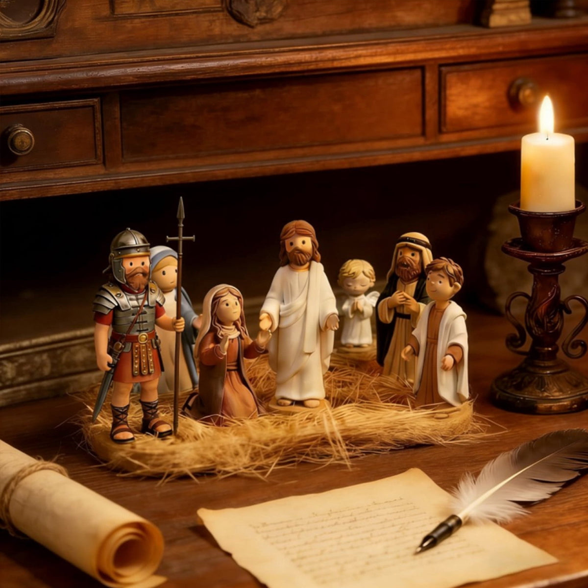 Coollooc Mini Nativity Set in a Tin Box, Handcrafted Pocket Size Nativity Scene Gift Tin, Resin Nativity Sets & Figures, Easter Decoration Indoor for Home Gifts Decor