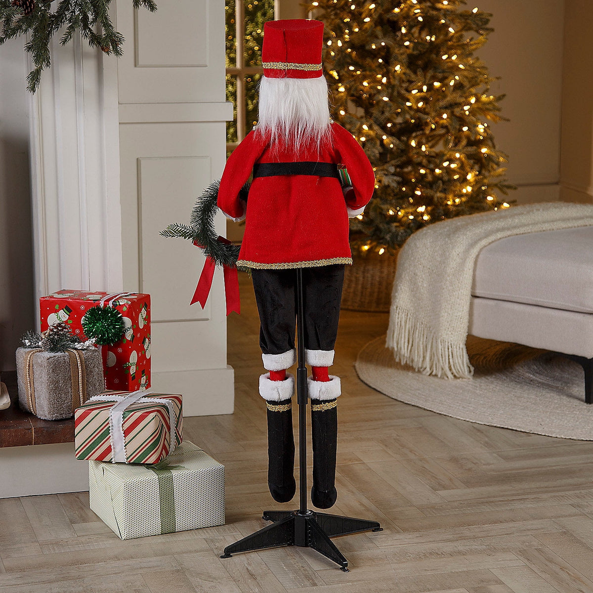 16" x 46" Christmas Animated Standing Nutcracker Decoration with Wreath