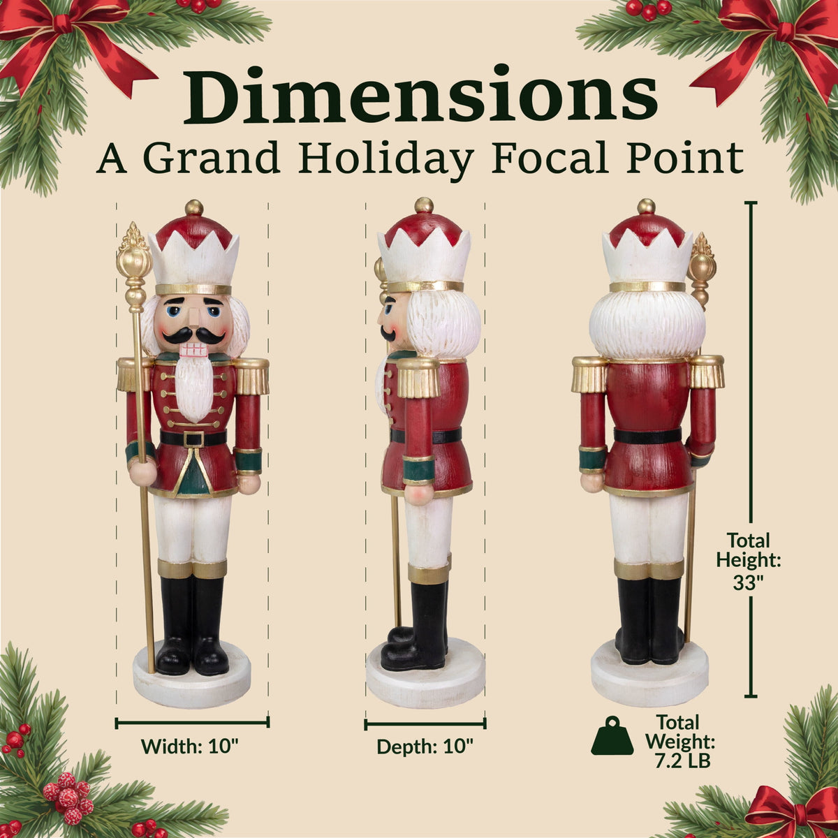 Sunnydaze Green Polyresin Gregor the Rustic Nutcracker Christmas Statue, 33"