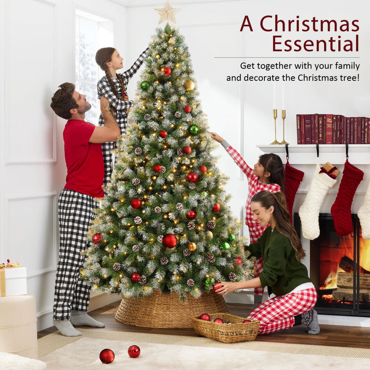 Yexmas 6ft Pre-Lit Christmas Tree with Tree Topper, 8 Modes LED Lights, Artificial Xmas Tree with Large Storage Bag