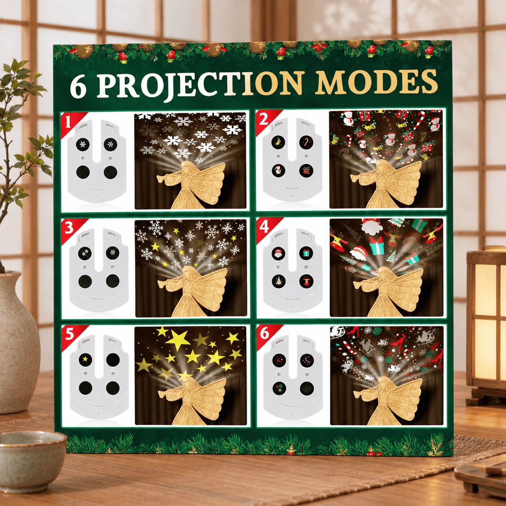 Lighted Angel Christmas Tree Topper with 6 Projection Modes and Rotating 3D Glitter Projector