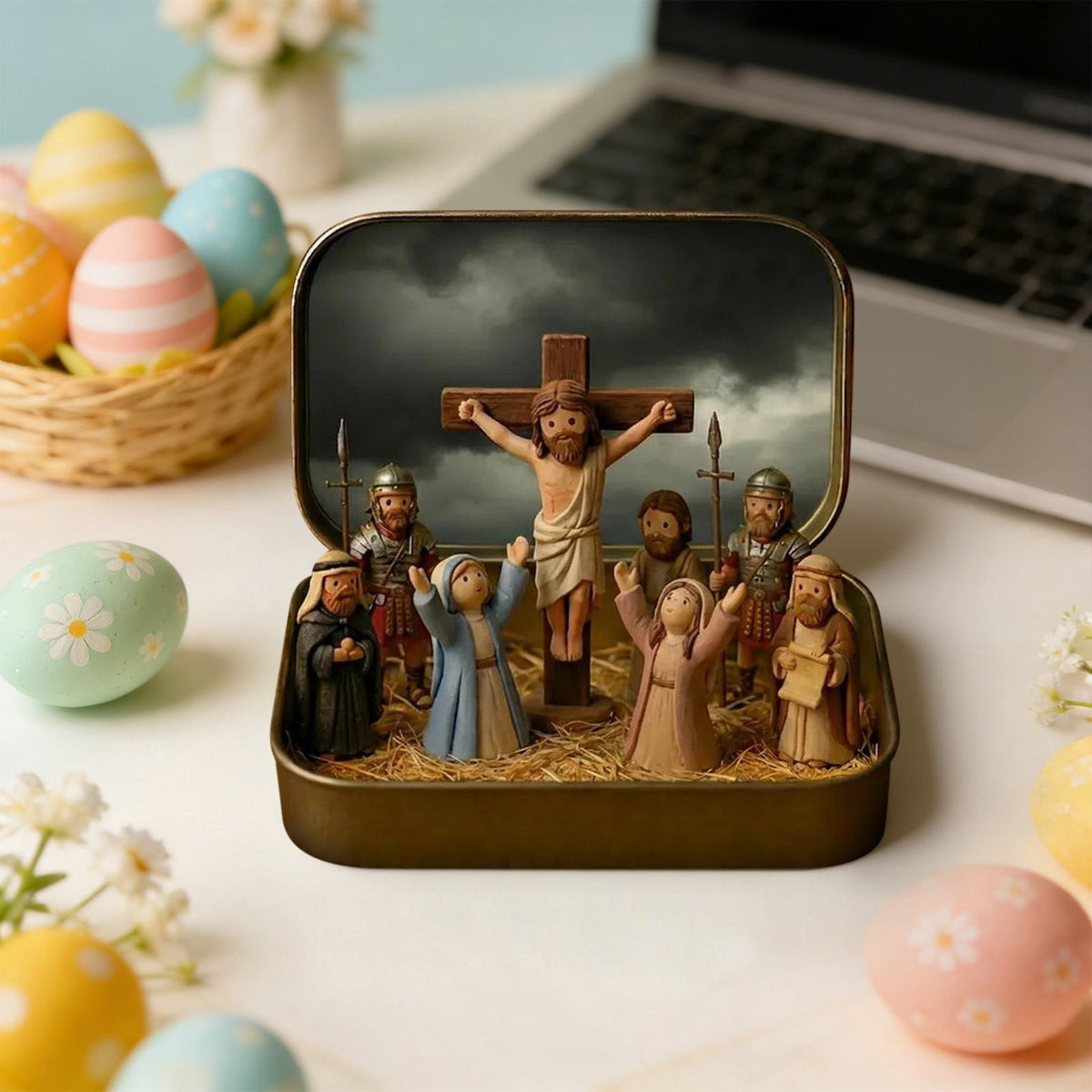 Daghihgewr Mini Christmas Nativity Set Tabletop Tin Box Multicolor Indoor Religious Ornament 1-Count 3.9 x 2.8 x 1.2 Inch