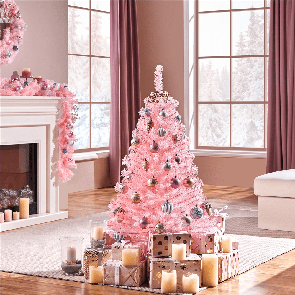 Alden Design 4ft Pre-lit Artificial Christmas Tree with 70 Incandescent Lights, Pink