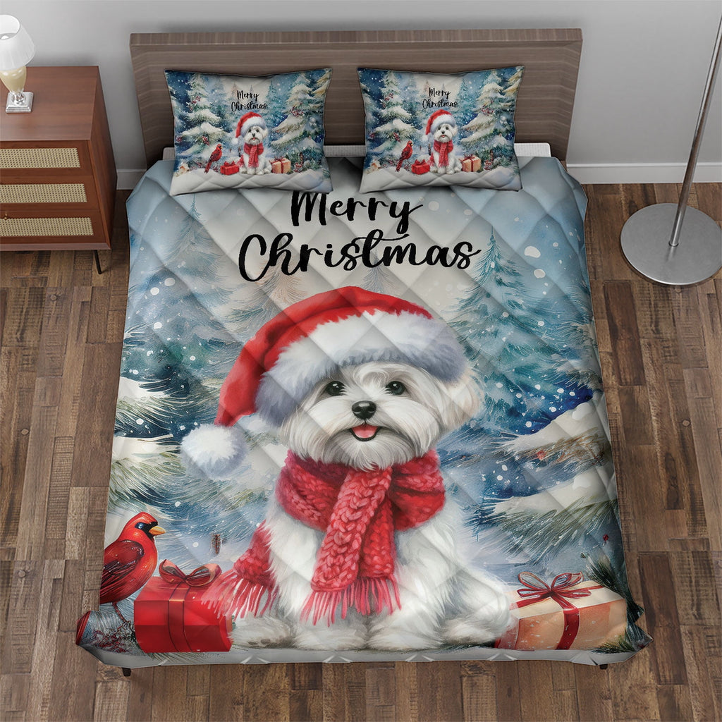 Merry Christmas French Bulldog Enjoys Woofmas Winter Xmas Holiday Quilt Bedding Set Dog Lover Gifts 1 Blanket Bed Cover 2 Pillowcases - 02022