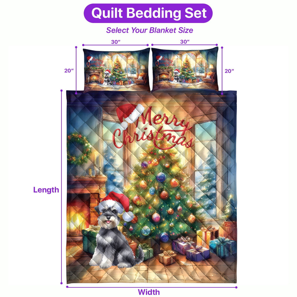 Merry Christmas French Bulldog Santa Hat Xmas Tree Winter Holiday Quilt Bedding Set Dog Lover Gifts 1 Blanket Bed Cover 2 Pillowcases - 01013