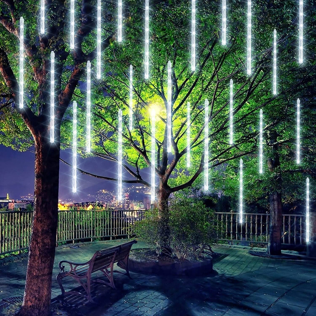 Morttic Christmas Light, Meteor Shower Rain Lights 12 Inch 8 Tubes, Waterproof Plug in Falling Rain Lights Christmas Decorations for Xmas Bushes Tree Yard Party Outdoor Decor (Cool White)