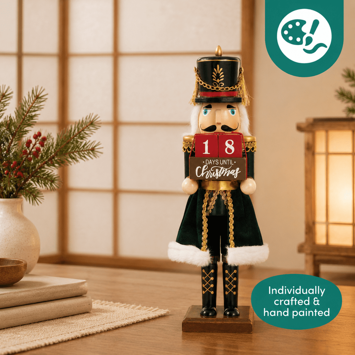 12-inch Wooden Christmas Nutcracker Countdown Decorative Advent Figure