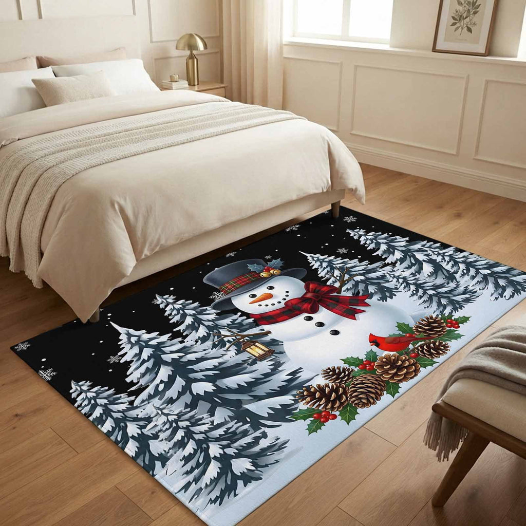 5x7 Area Rugs, Light Blue Snowman Christmas Non-Skid Rubber Backing Large Rectangle Rugs - Living Room Bedroom Home Office, Xmas Pinecone Tree Snowflake Indoor Floor Mat Carpets Washable Rug