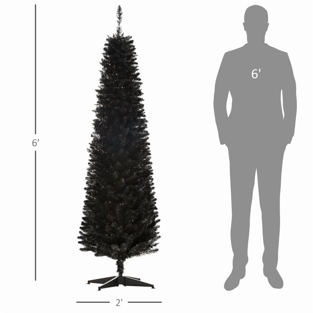 Alvantor Slim Pencil Christmas Tree with 390 Tips, Unlit Artificial Xmas Tree with Plastic Stand 6' Black
