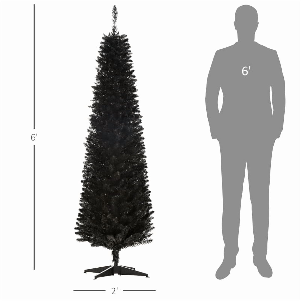 Alvantor Slim Pencil Christmas Tree with 390 Tips, Unlit Artificial Xmas Tree with Plastic Stand 6' Black