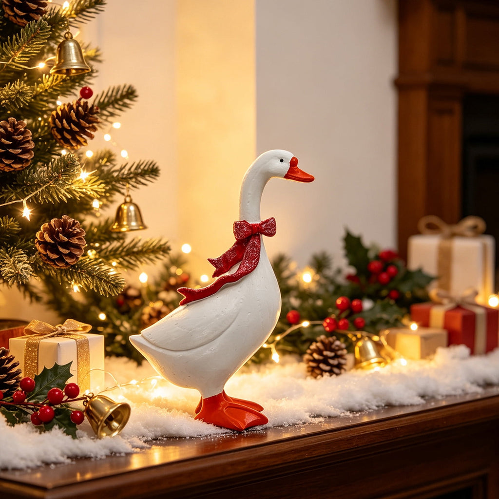 CHJK Hand-Painted Large Porch Goose Statue, Eye-catching Christmas Resin Goosey Ornaments Figurine, Compact Tabletop Ideal For Holiday Parties And Family Decor Must Have Christmas Gift