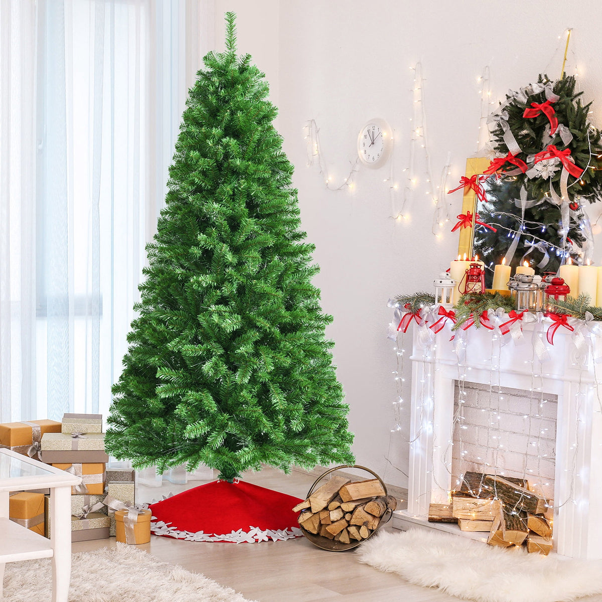 Gymax 7 FT Pre-lit Artificial Christmas Tree Fiber Optic Xmas Tree Holiday Decor