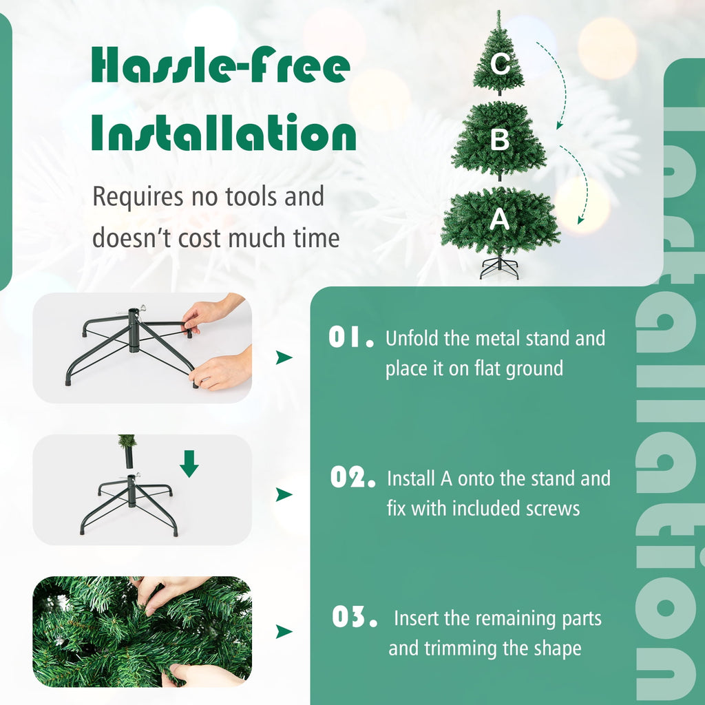Costway 9FT PVC Christmas Tree 2132 Tips Hinged Solid Metal Legs