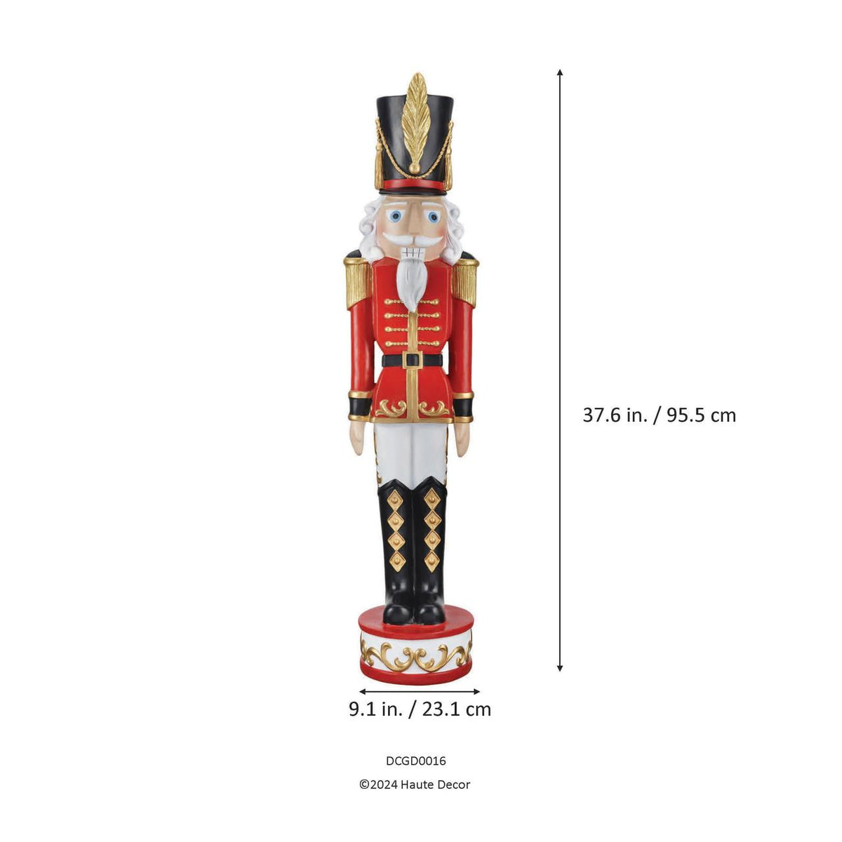 Haute Decor 37-INCH Tall Decorative Classic Christmas Soldier Nutcracker - Red & Black - Solid Resin Construction - Indoor or Outdoor