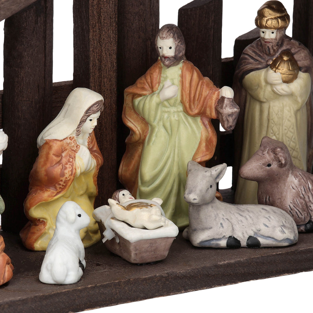 Porcelain Tabletop Indoor Nativity Scene Christmas Decoration, 11" x 7", 11 Pieces, by Holiday Time