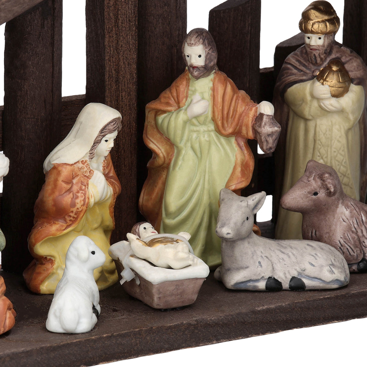 Porcelain Tabletop Indoor Nativity Scene Christmas Decoration, 11" x 7", 11 Pieces, by Holiday Time