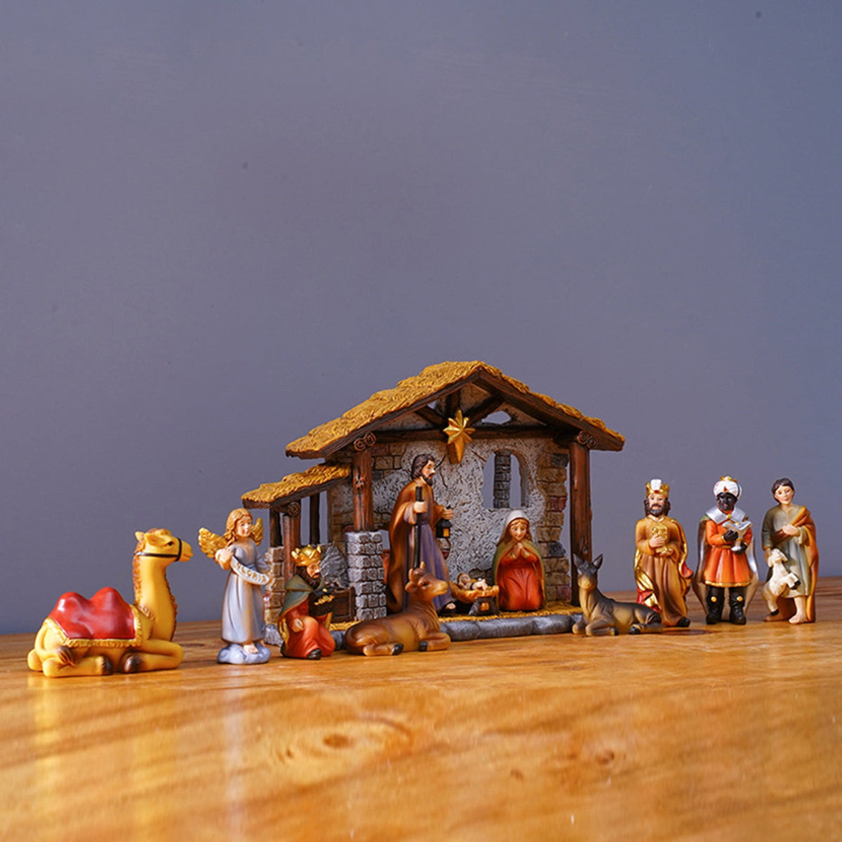 YiJuHui 1pcs Nativity Set Resin Holy Scene Hand Painted Ornament, Religious Christmas Decor for Home Tabletop Mantel Display