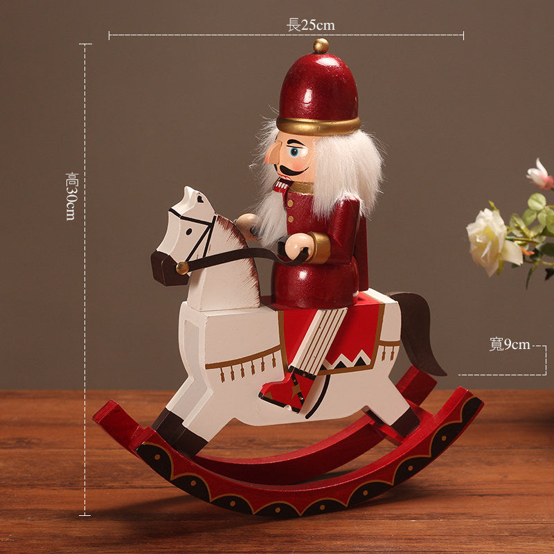Rocking Horse Nutcracker Soldier Figurine, Retro Wooden Christmas Ornament, Decorative Tabletop Accent for Living Room, TV Cabinet, Wine Cabinet and Home Decor,Green