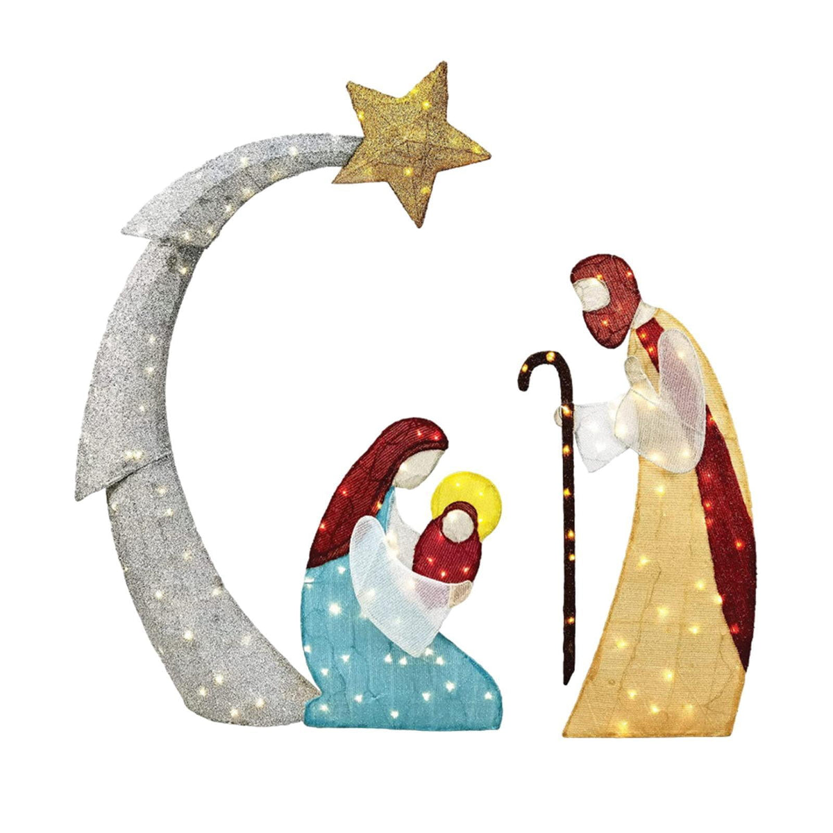 yotijay Christmas Nativity Scene Figurine Set Jesus Holy Family Statue Light up Birth of B