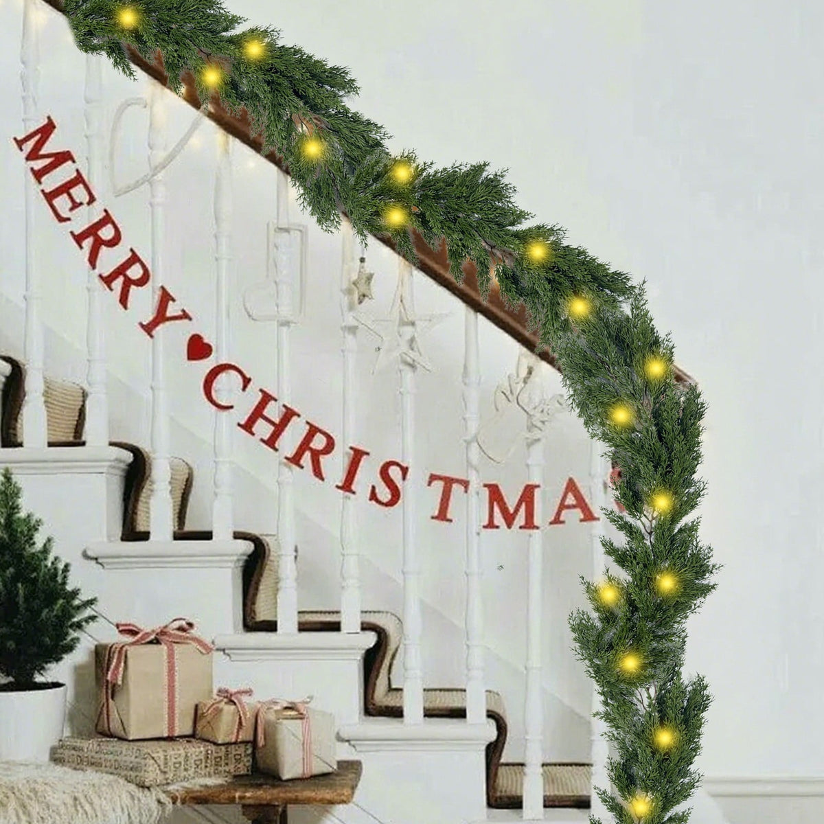 RBCKVXZ 5 FT Christmas Garland Thick and Realistic Artificial Cedar Garland Green Faux Needles Garland for Christmas Winter Home Mantel Fireplace Holiday Party Decorations