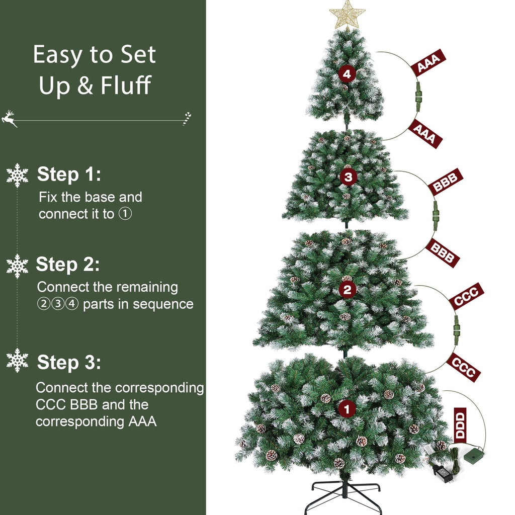 Yexmas 6ft Pre-Lit Christmas Tree with Tree Topper, 8 Modes LED Lights, Artificial Xmas Tree with Large Storage Bag