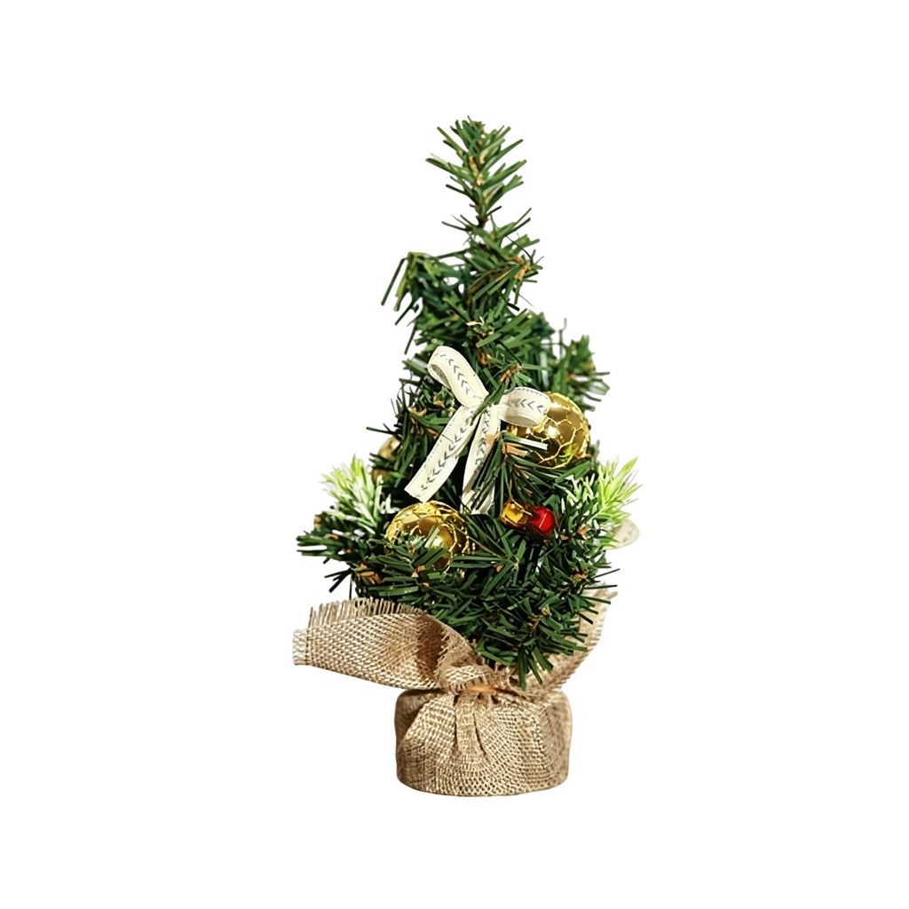 Surpdew Mini Christmas Tree Table Top Decorations- 9" Artificial Small Pine Trees with Burlap Base on Desktop, Shelves, Bedroom, Miniature Scenes Xmas for Home, Office, Party Decor