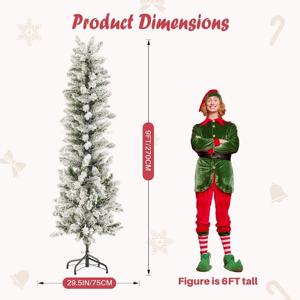 Gianna 4.5ft Pre-lit Pencil Christmas Tree, Green Artificial Spruce Slim Christmas Trees with 120 Incandescent Lights, 268 Branch Tips & Foldable Base for Home, Office, Party Decoration