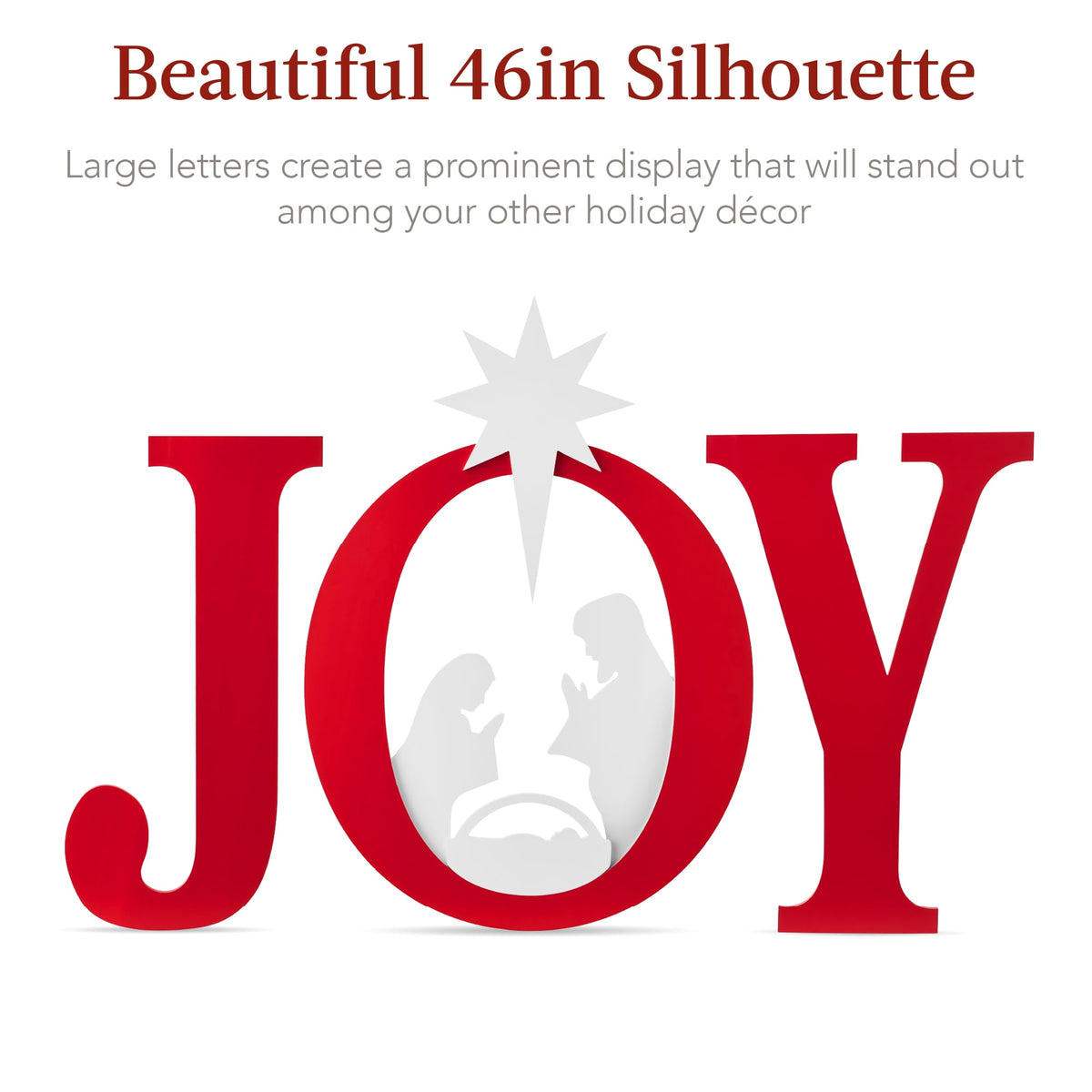 Best Choice Products 46in Outdoor JOY Christmas Nativity Decoration w/ Weather Resistant PVC, Ground Stakes - Red/White