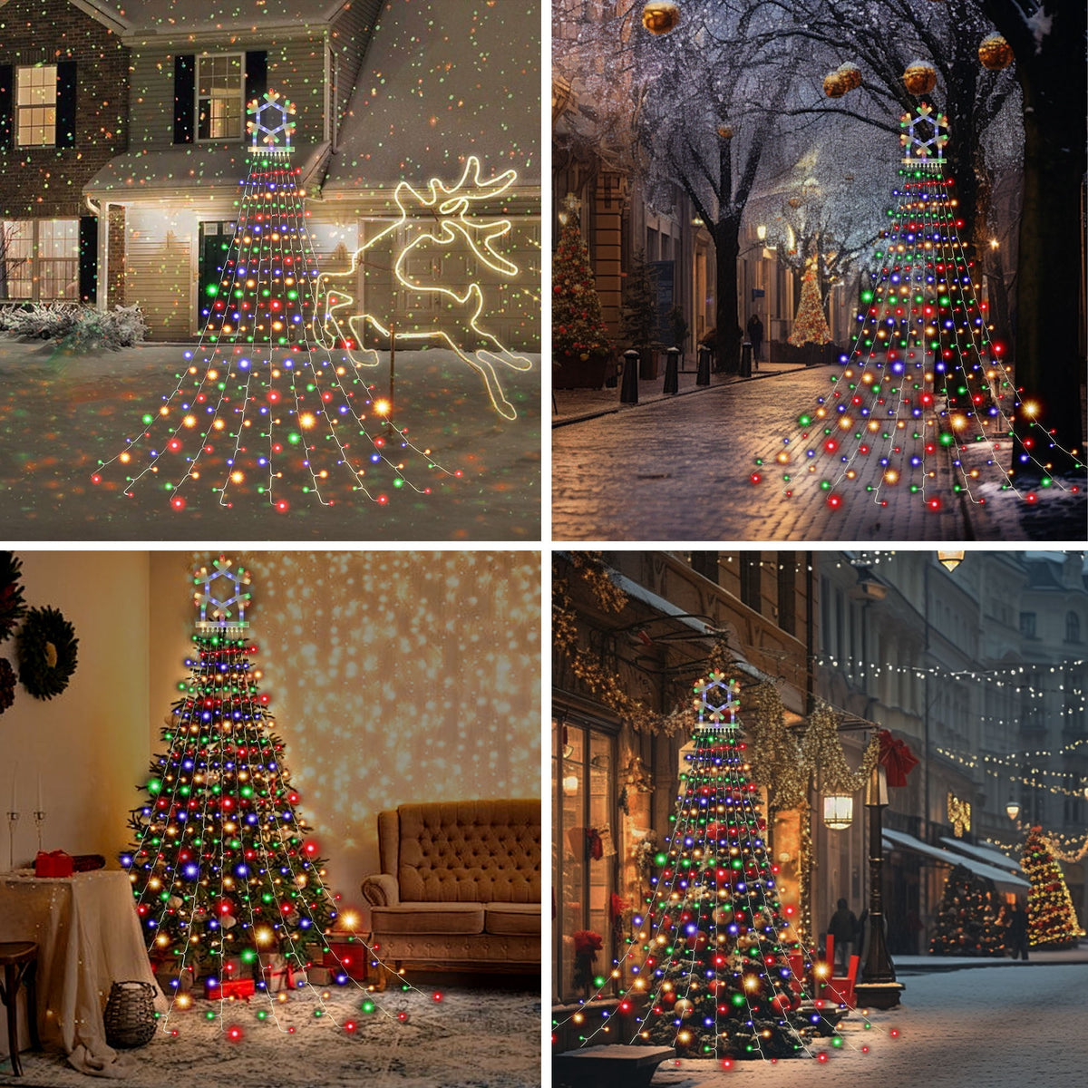 DAYBETTER Christmas String Lights Outdoor, Waterfall Star Lights with 317 LED, for Christmas Tree, New Year Decoration (Star-Multicolor)