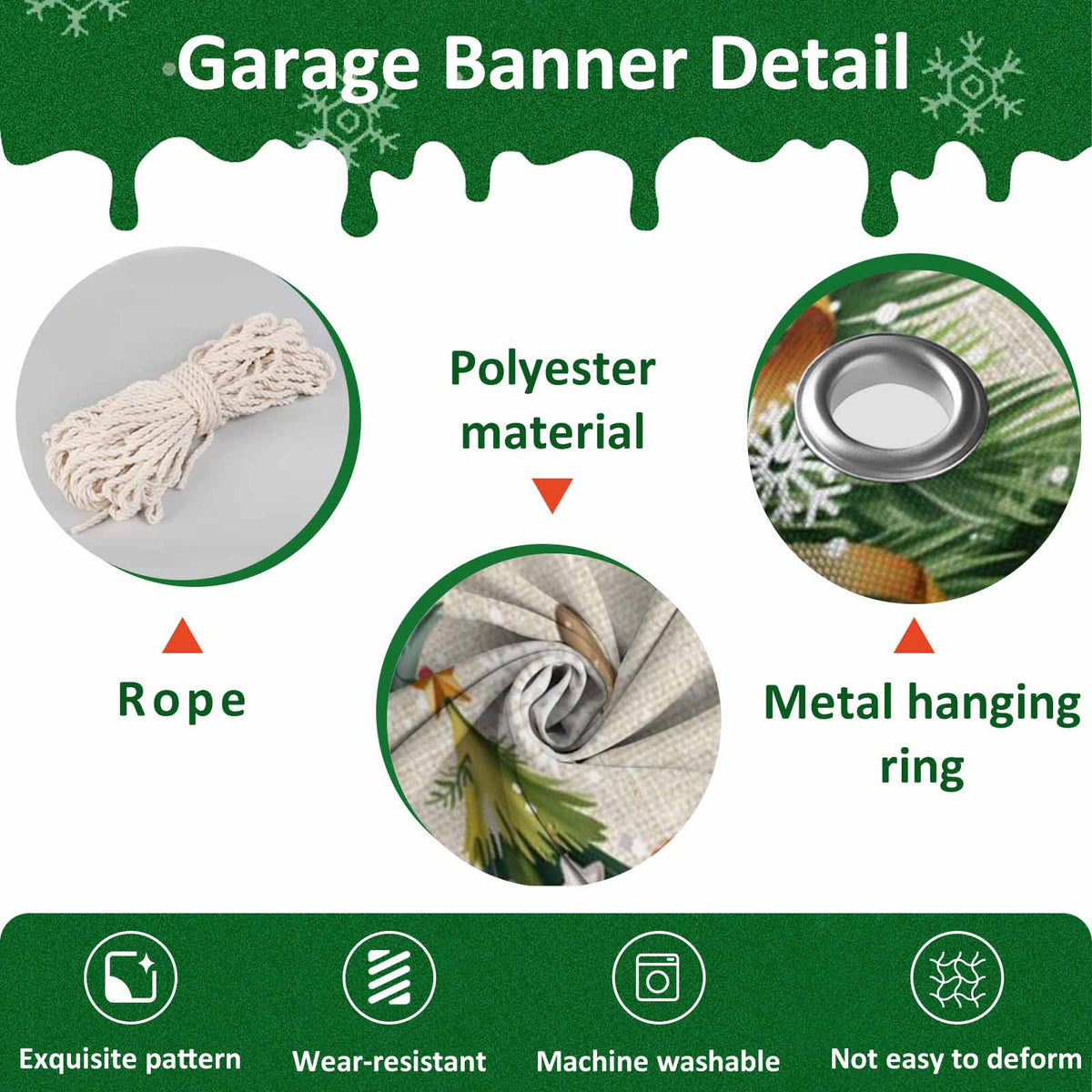 Fsddascl 7 x 16 Ft Christmas Garage Door Cover, Black Christmas Tree Large Garage Door Banner, Xmas Snowflake Green Golden Hanging Garage Mural Background for Indoor Outdoor Xmas Party Supplies