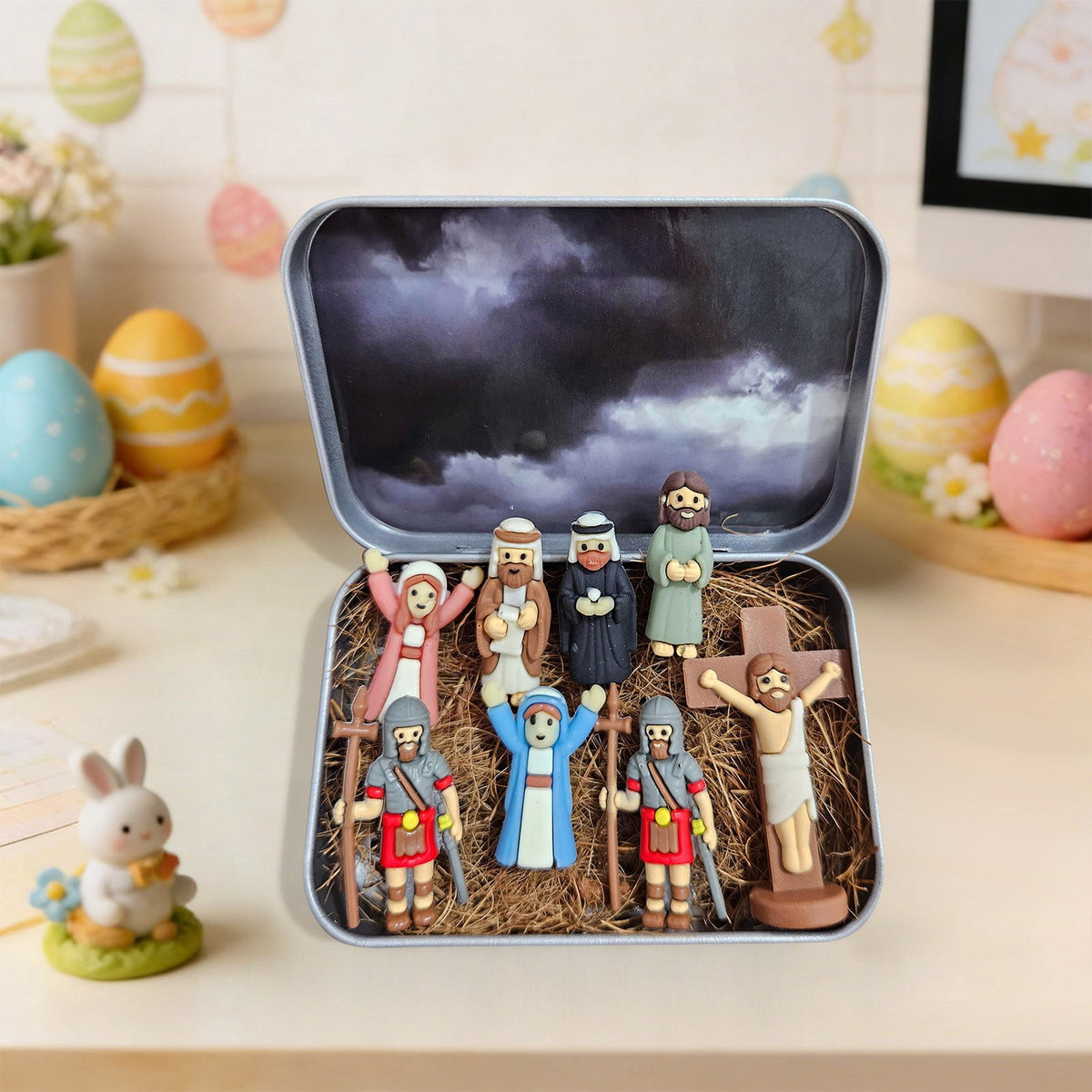 Mini Christmas Nativity Set in Tin Box | Christmas Decor Gift for Family | Portable Pocket Nativity Scene, Christmas Indoor Table Decoration