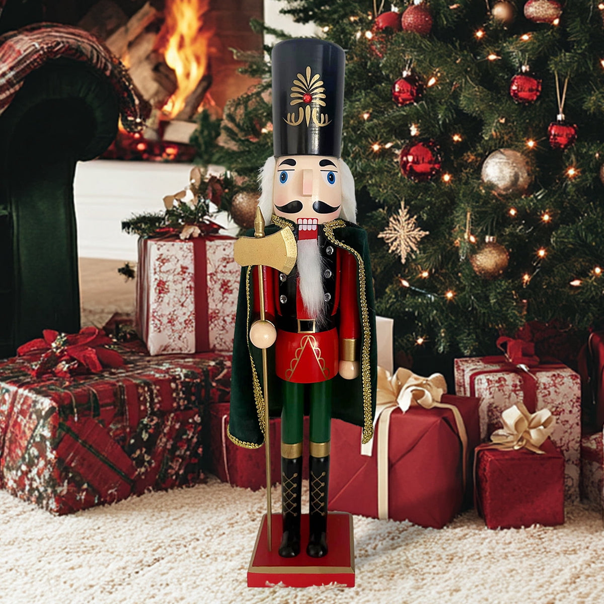 24Inch Wooden Soldier Nutcracker Christmas Decor - Festive Christmas Nutcracker Gift, Winter Indoor Decoration for Table, Desktop & Fireplace
