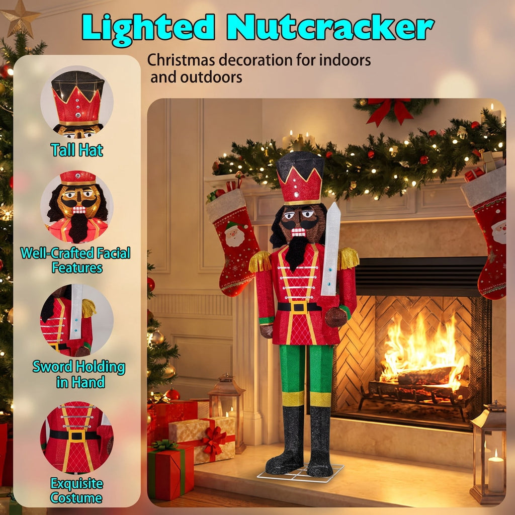 Airfind 5 FT Lighted Christmas Nutcracker with Glitter Sword for Outdoor, Metal Tinsel Frame, 21.5" x 5 ft Footprint, Multi-color