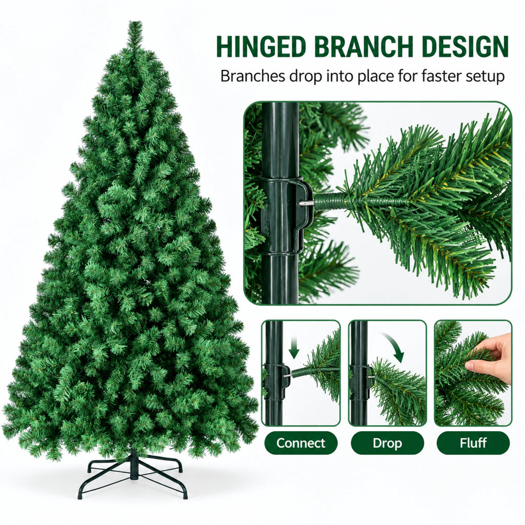 Vebreda Christmas Tree 6ft Artificial Hinged Xmas Tree with 1,000 Branch Tips, Green