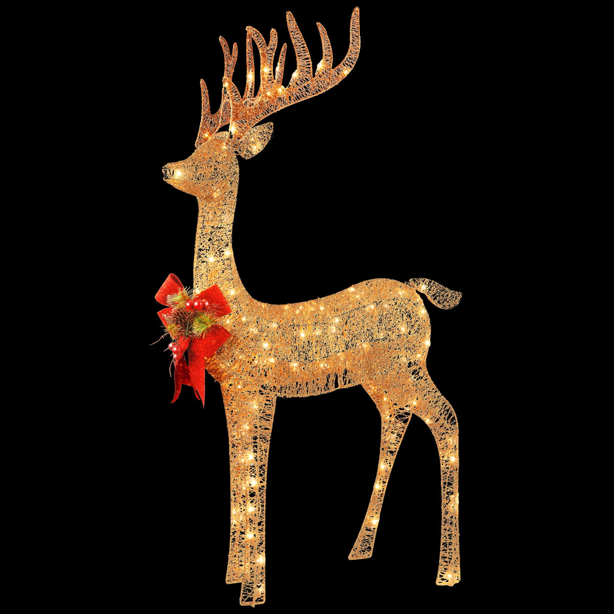 National Tree Company Pre-Lit Champagne Standing Reindeer, Warm White LED Lights, 48 Inch, Indoor or Outdoor Use.