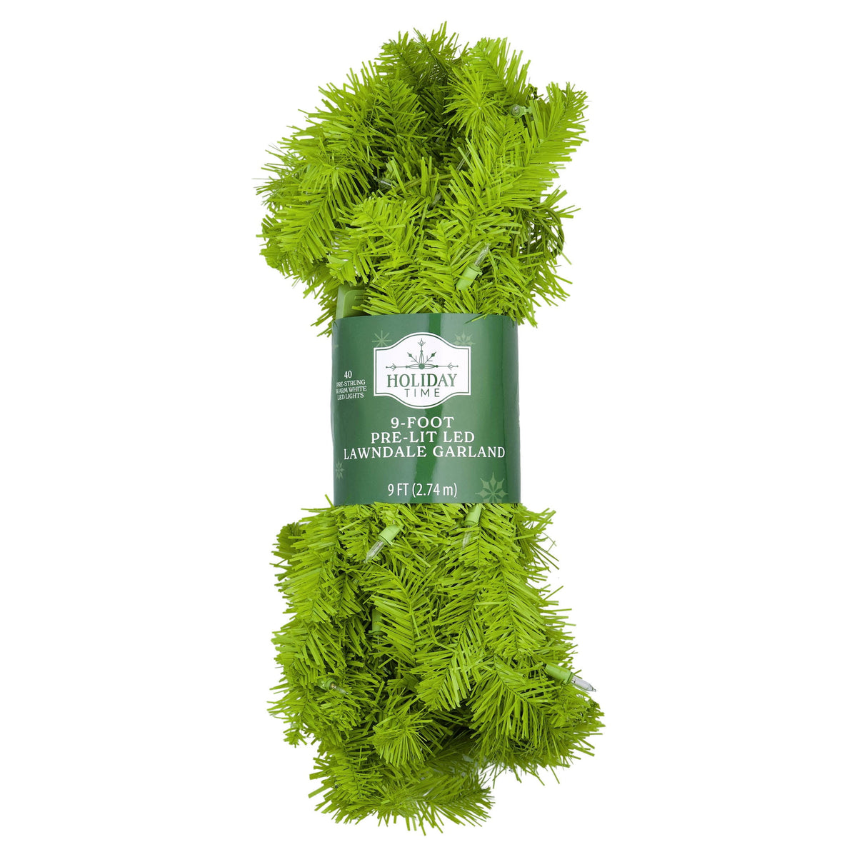 Lawndale Spruce Pre-Lit Warm White LED Artificial Christmas Garland, Green, 9', by Holiday Time