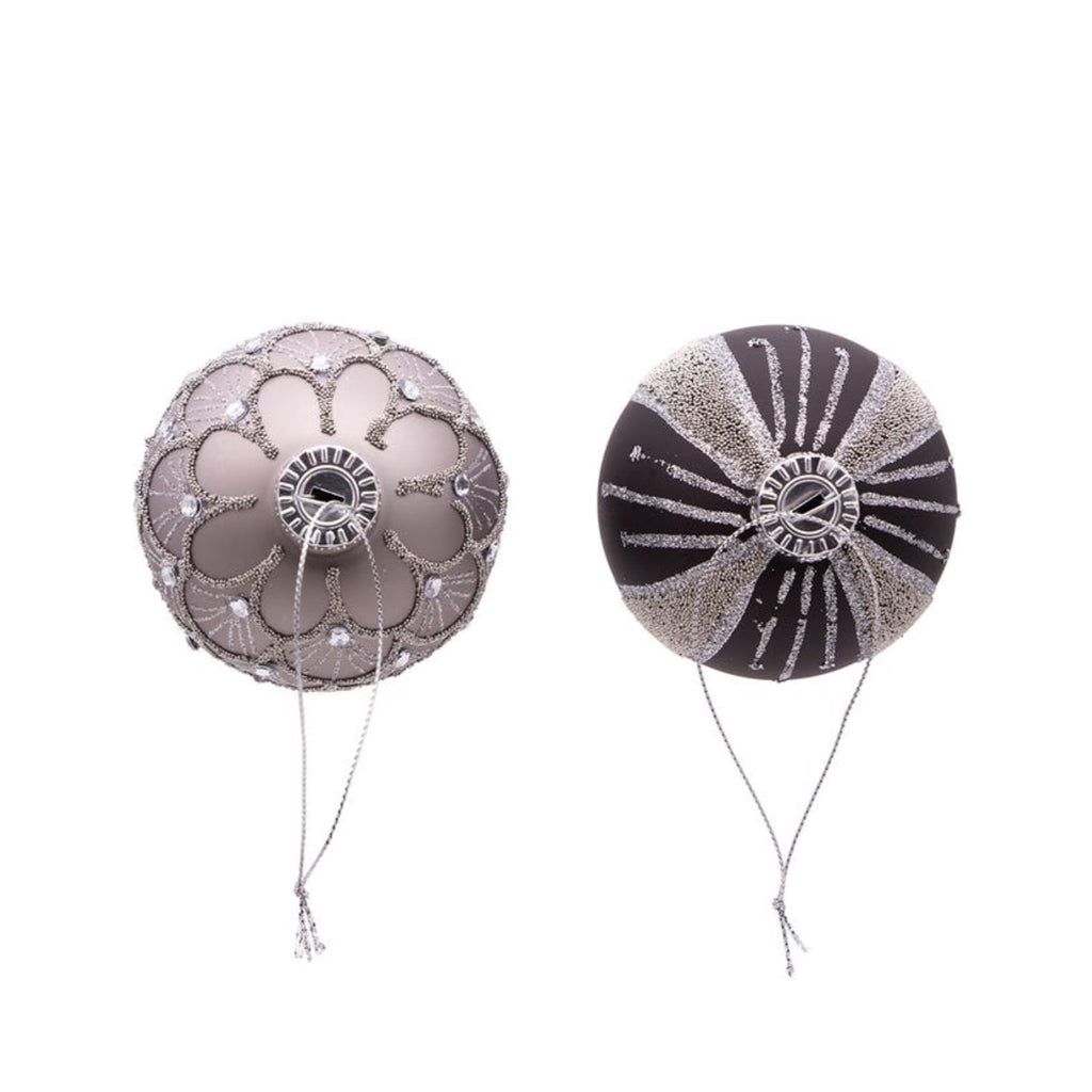 Kurt Adler Ornaments For Christmas Tree, Silver/Black Jeweled Glass Balls, 80 MM Diameter, 6 Piece
