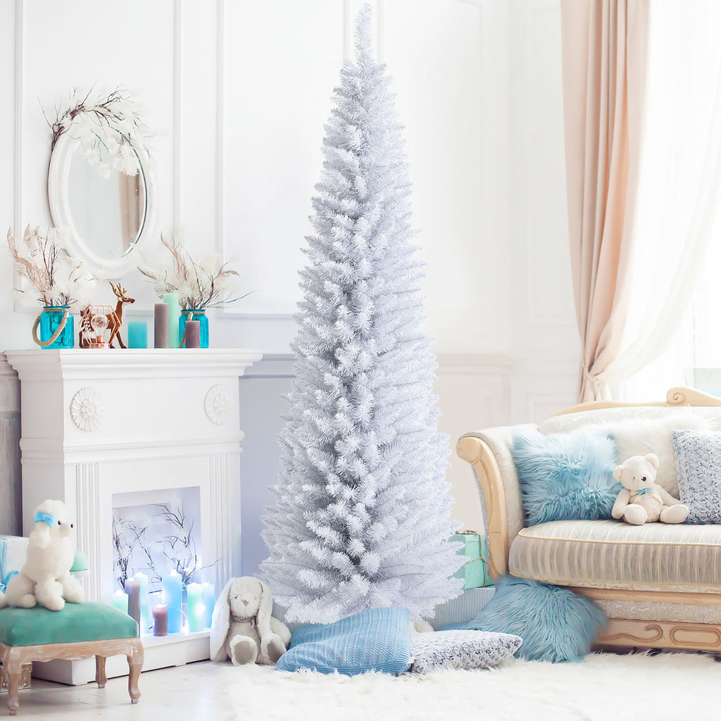 Costway 6ft Unlit Artificial Slim Pencil Christmas Tree with Metal Stand White