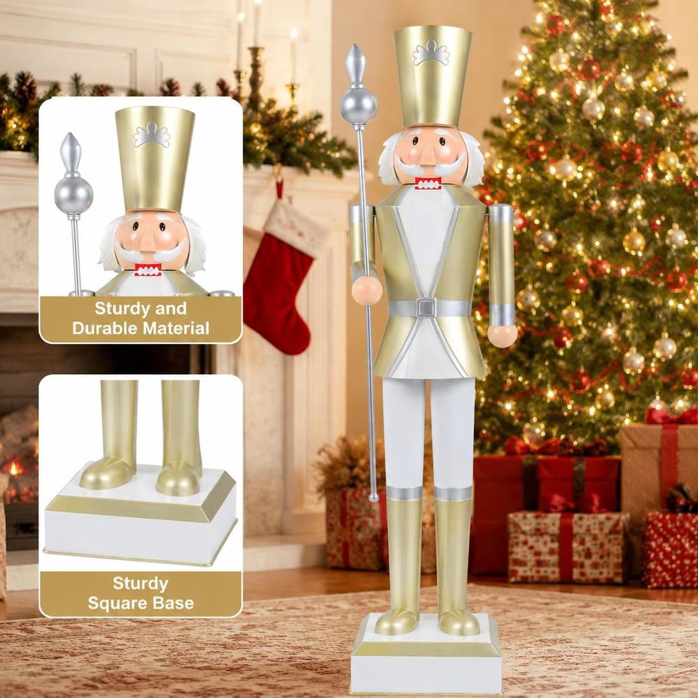 4 Ft Christmas Nutcracker with High Hat, Scepter, Hidden Storage Compartment, Metal Frame, Sturdy Base