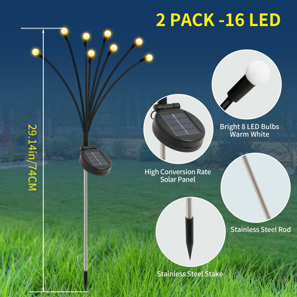 TopZoo Solar Garden Stake Lights, Solar Firefly Lights Outdoor Decorative Waterproof for Outside Backyard Decor, Yard Decor, Garden Decor, Christmas, Warm White Round LED Bulb, 4 Packs