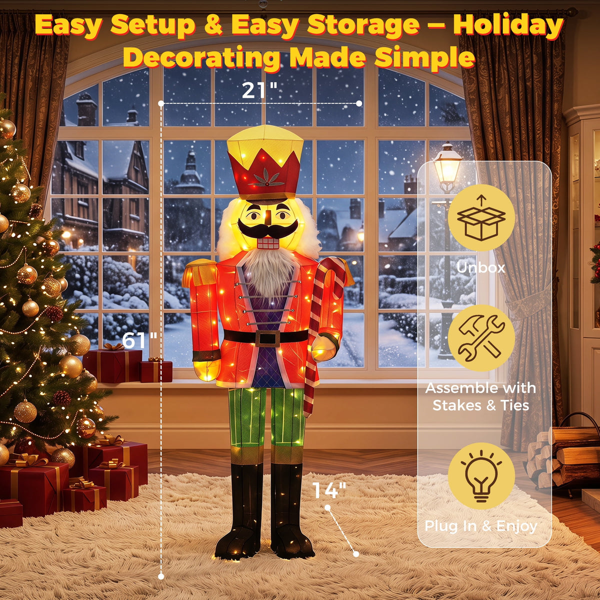 FOOWIN 61" Christmas Nutcracker Decoration, Large Lighted Christmas Nutcracker Soldier Decor for Indoor & Outdoor, Holiday Yard Lawn Christmas Decor，Sword