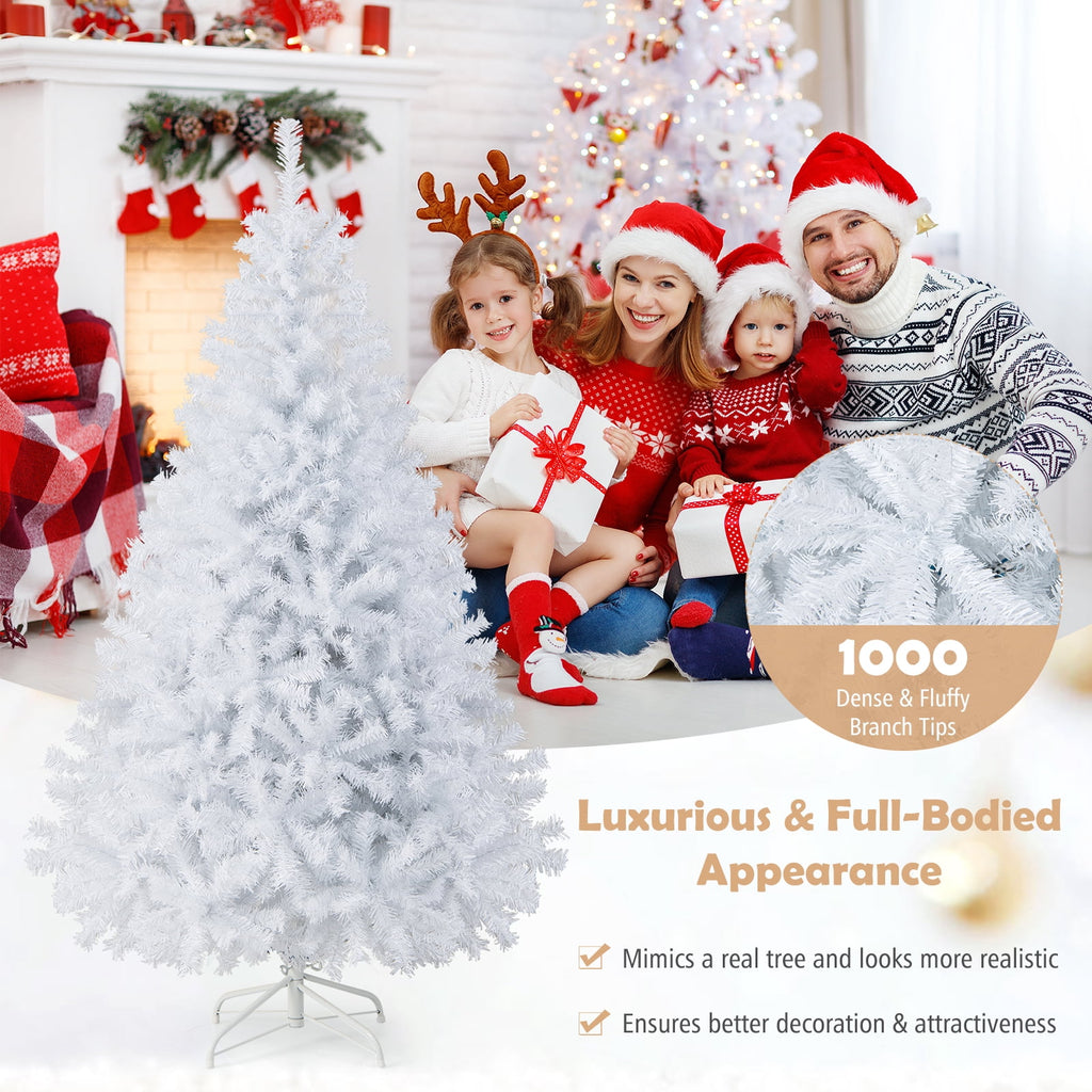 Costway 6 FT Unlit Christmas Tree Hinged with 1000 Branch Tips White