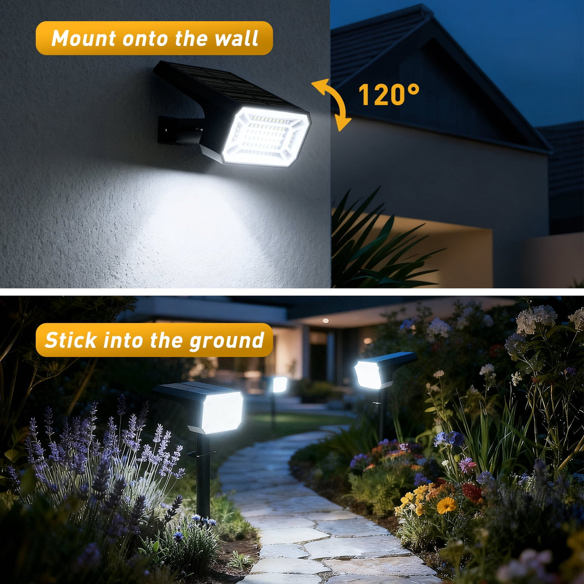 Solar Spot Lights Outdoor [4 Pack, IP65] - 100 High-Lumen LEDs, 4 Modes & 2-in-1 Design. Auto On/Off Cool White Landscape Lights for Yard, Garden, Pathway.