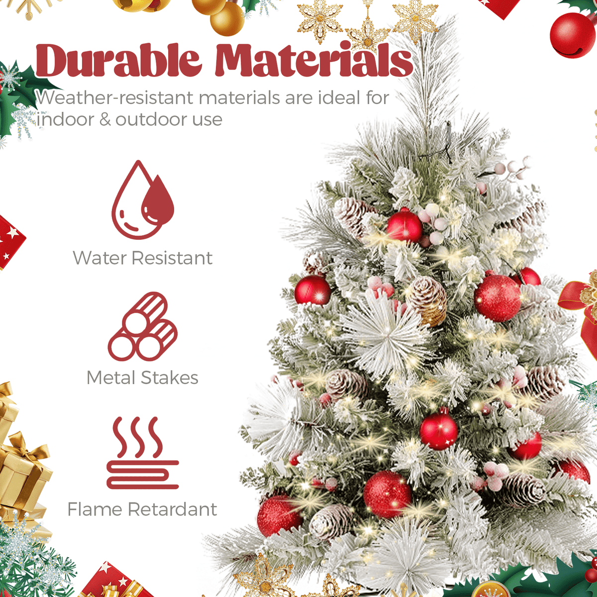 2 Pack 30 inch Prelit Outdoor Christmas Tree, Small Pre-Decorated Green Xmas Tree with Cones & Red Berries, 30 Warm Lights, Urn Filler Holiday Decor for Entrance Driveway, Yard, Garden