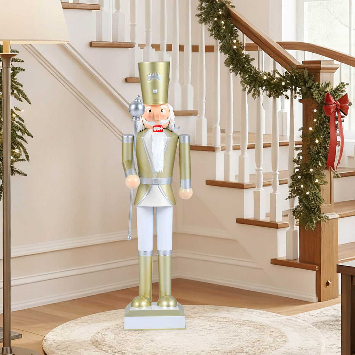 Costway 32.5” Christmas Nutcracker with High Hat & Beautiful Scepter, Uniform & Boots Black+Red