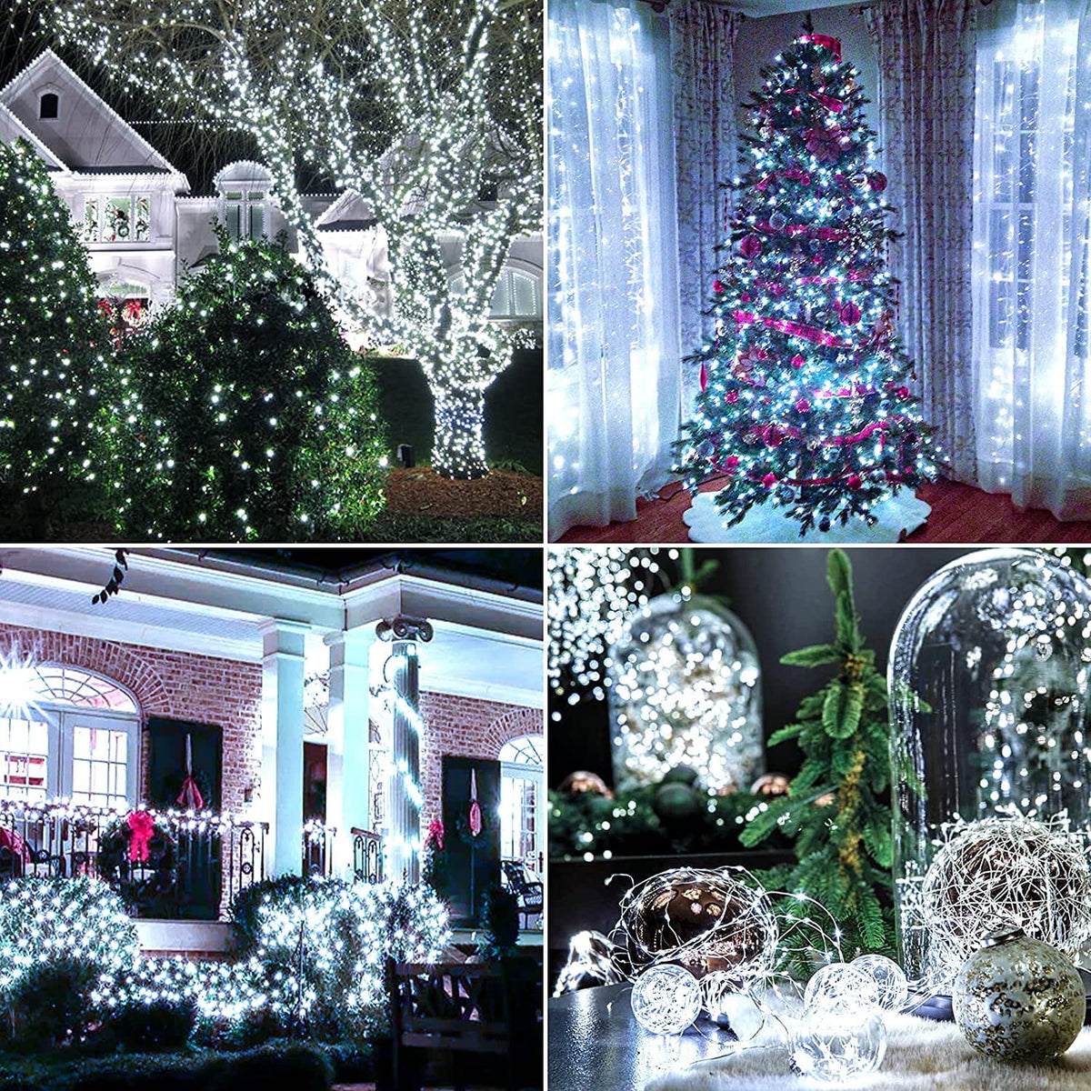 4 Pack Christmas Solar String Lights Outdoor, Total 184FT 520LED, Juhefa IP65 Waterproof Twinkle Fairy Lights for Xmas Tree, Party, Wedding, Yard, Fence Decor (Warm White)
