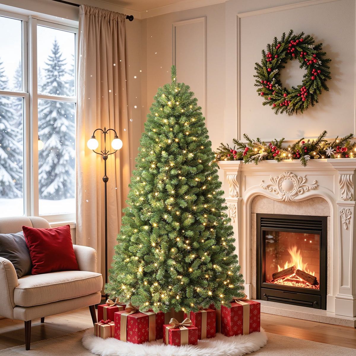 Lolsea 4.5ft Prelit Artificial Christmas Tree w/ Remote Control and Warm White & Color Changing Lights