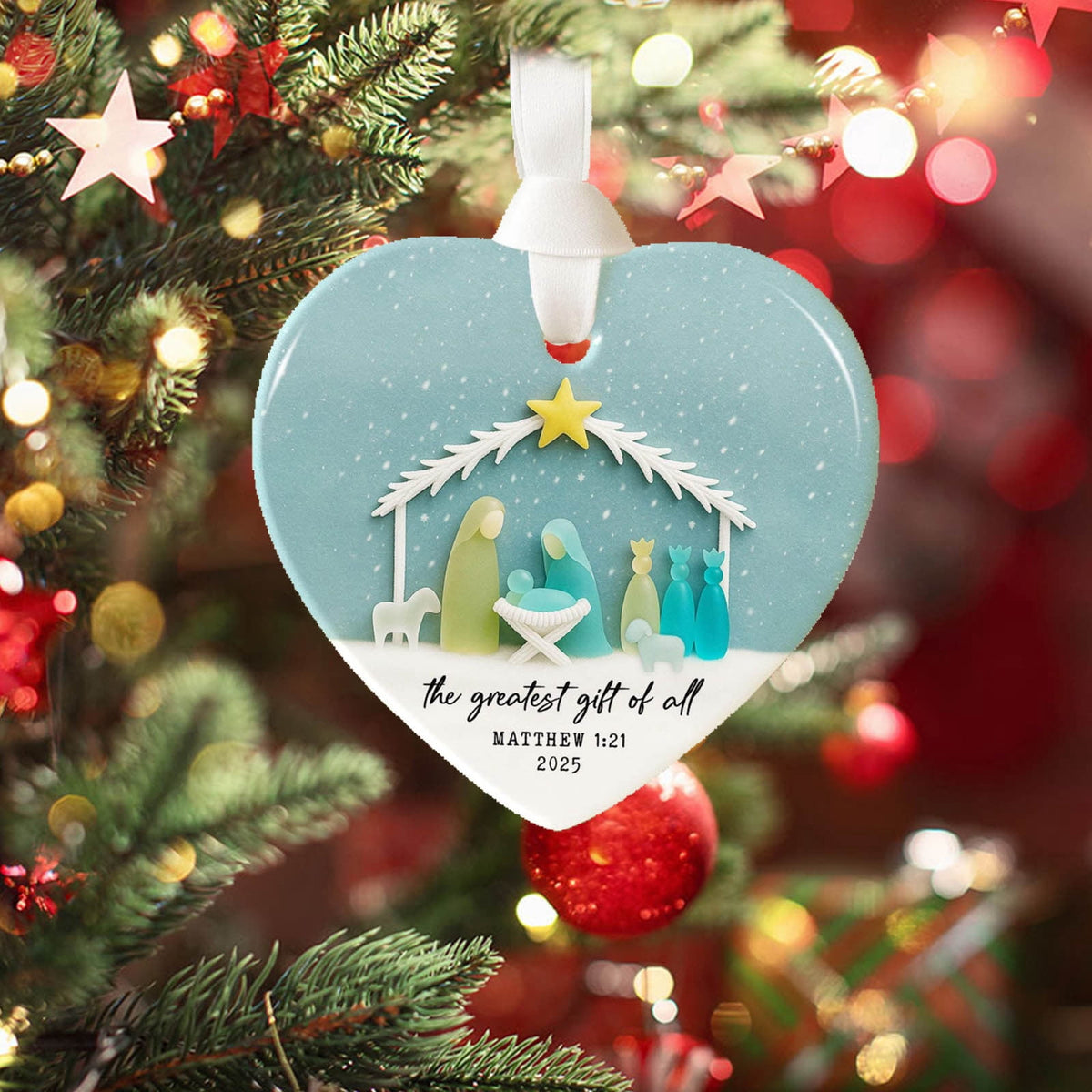 Lunxisen 1 Pcs Sea Glass Nativity: Jesus’ Birth Christmas Ornament,Coastal Inspired Sea Glass Nativity Ornament,Handmade Nativity Scene, with Shells and Starfish