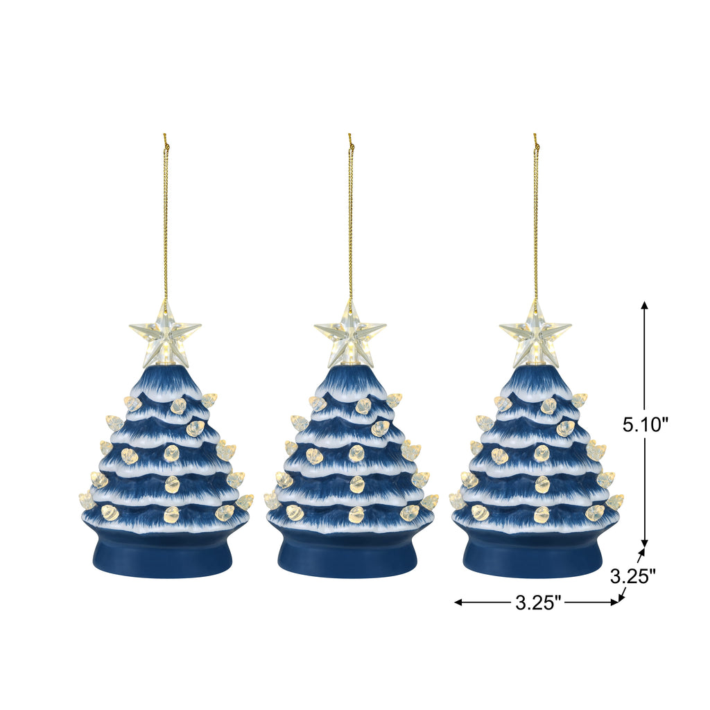 Mr. Christmas 5.25-Inch Nostalgic Tabletop Christmas Trees, Set of 3, White, LED Lights