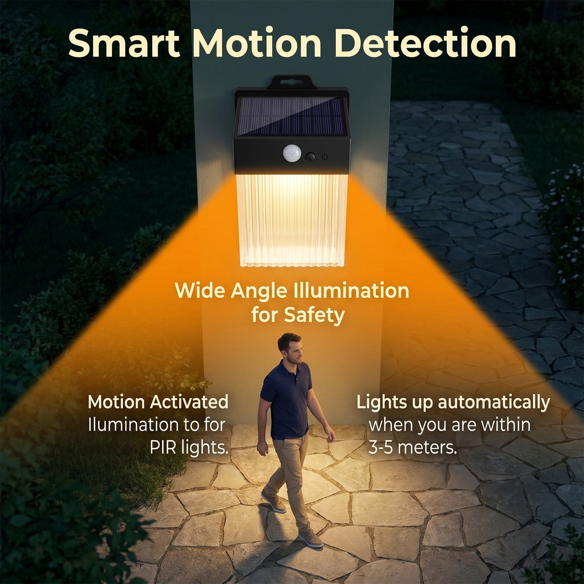 Rirool 8 Pack Solar Fence Lights Outdoor Waterproof, Motion Sensor Solar Wall Lights for Patio Backyard Fence Deck Porch Pathway, Warm White